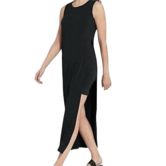 Athleta Long Black Maxi Dress with High Slit Medium - Picture 2 of 6